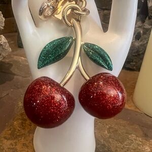 Coach Cherry Glitter Red Bag Charm Key Fob New